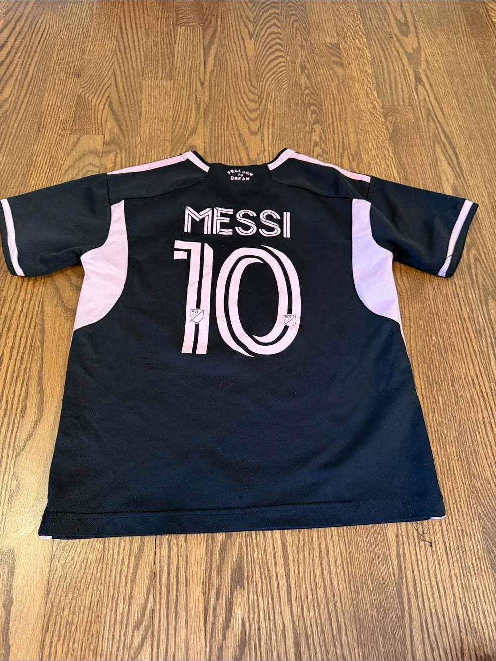 XBTO Kids Messi Black Soccer Jersey & Shorts Set with Pink Trim Size 24